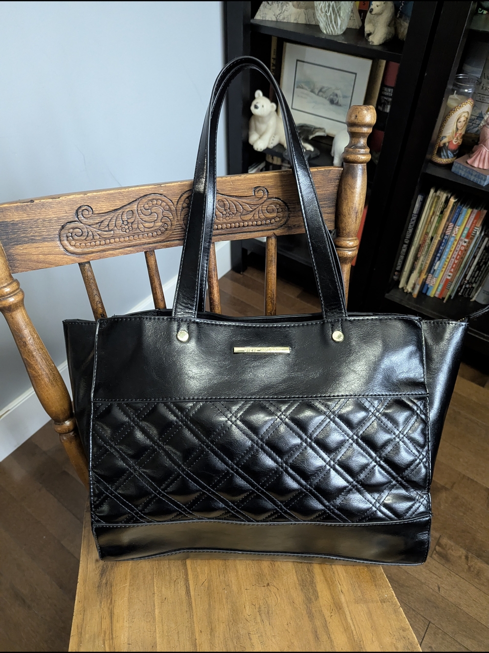Steve Madden Black Quilted Vegan Patent Leather Tote Bag - NWT